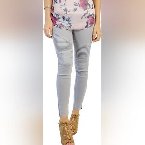 LARA Light Gray Moto Jeggings